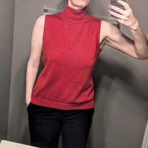 Sag Harbor Vibrant Red Sleeveless Turtleneck Sweater